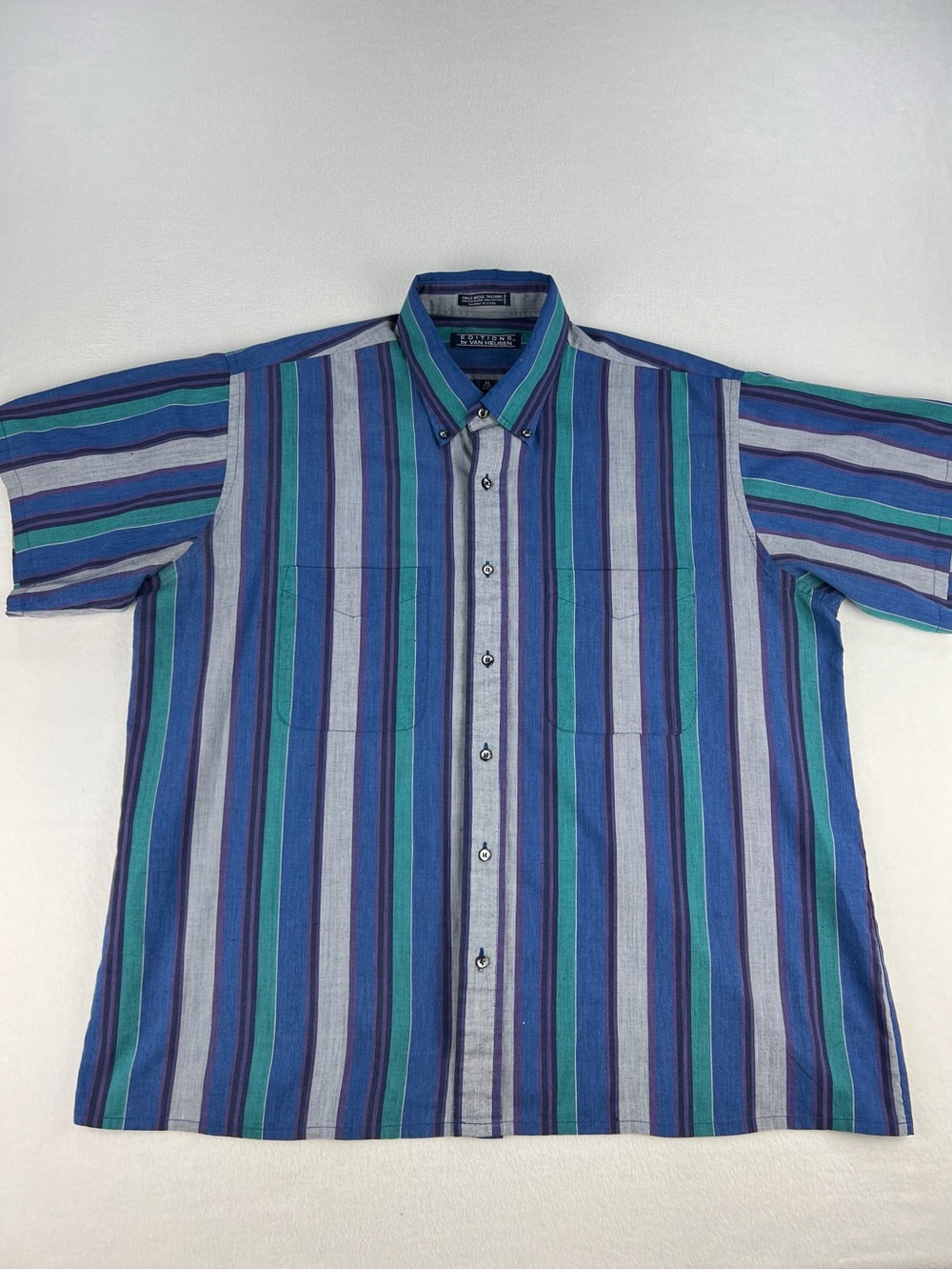 Van Heusen Striped Short-Sleeve Button-Down Shirt - Blue/Teal/Gray